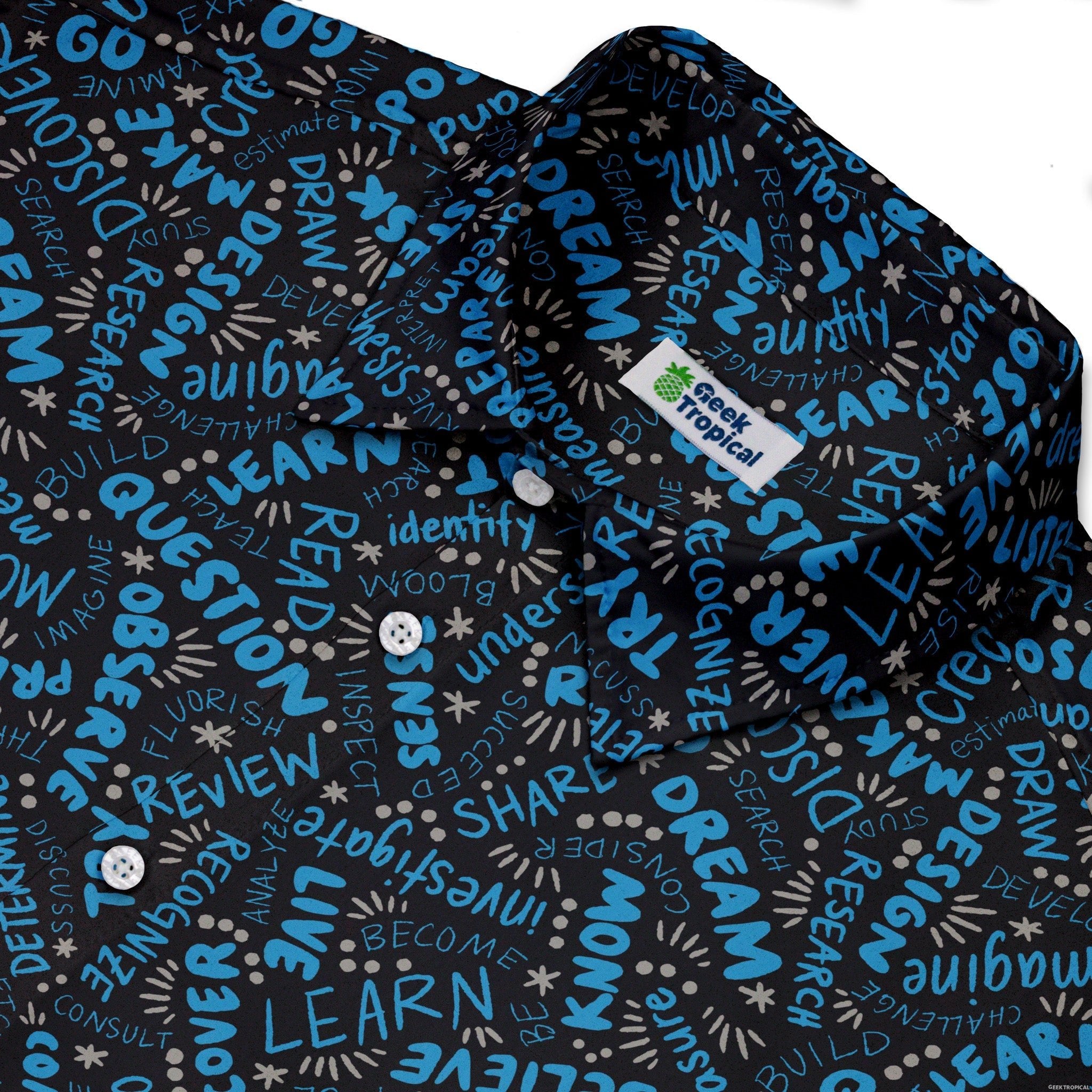 Learner Affirmations Button Up Shirt Geek Nerd adult sizing Design by Zirkus Design q225