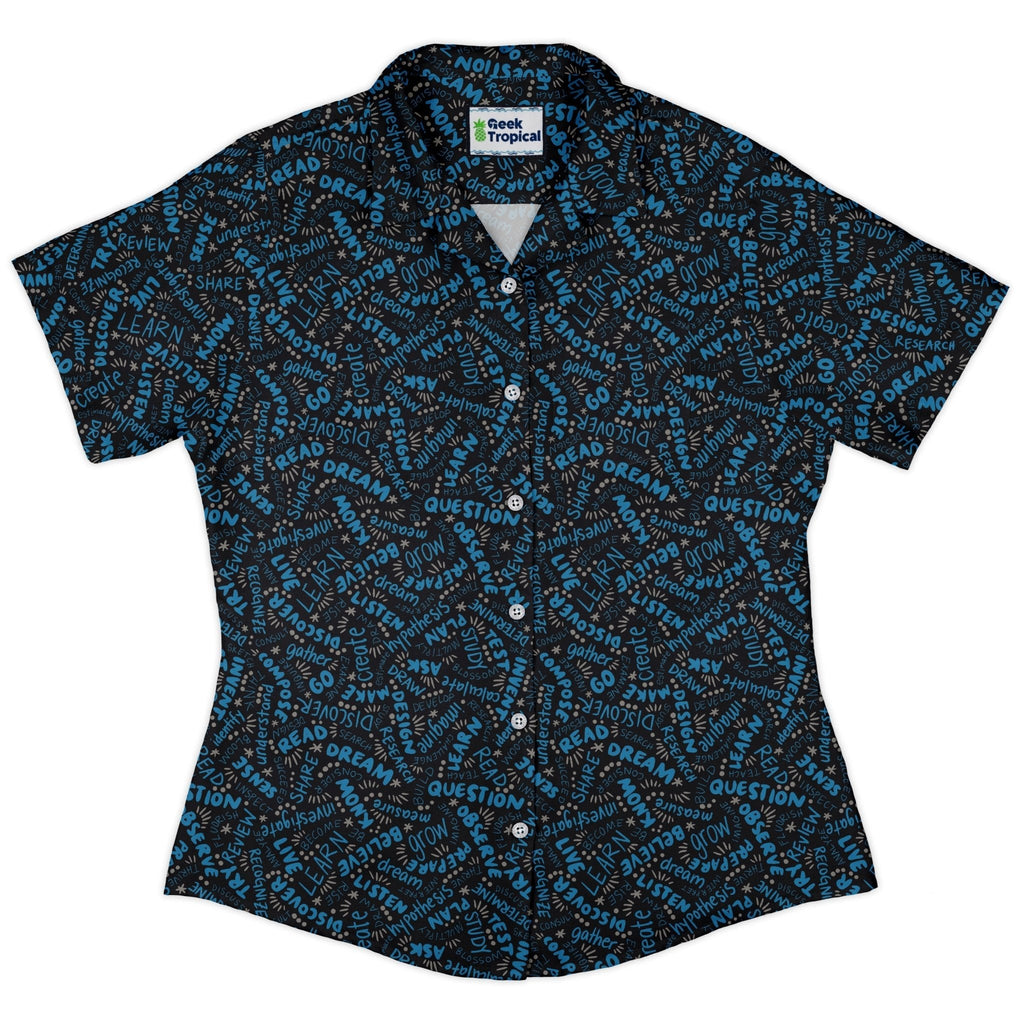 Learner Affirmations Curvy Button Up Shirt Geek Nerd Design by Zirkus Design q225 science print