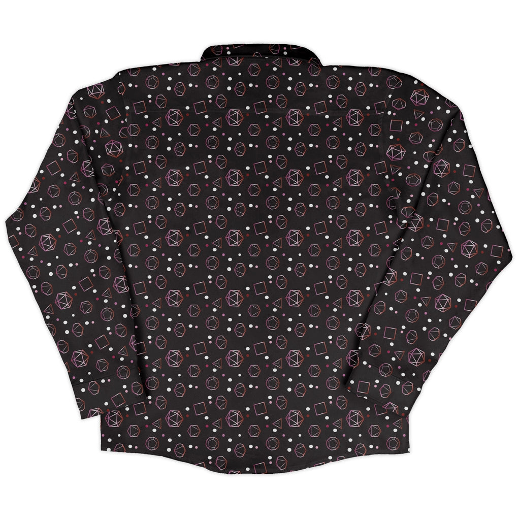 Lesbian Pride Flag DND Dice Long Sleeve Button Up Shirt Geek Nerd adult sizing Design by Heather Davenport dnd & rpg print