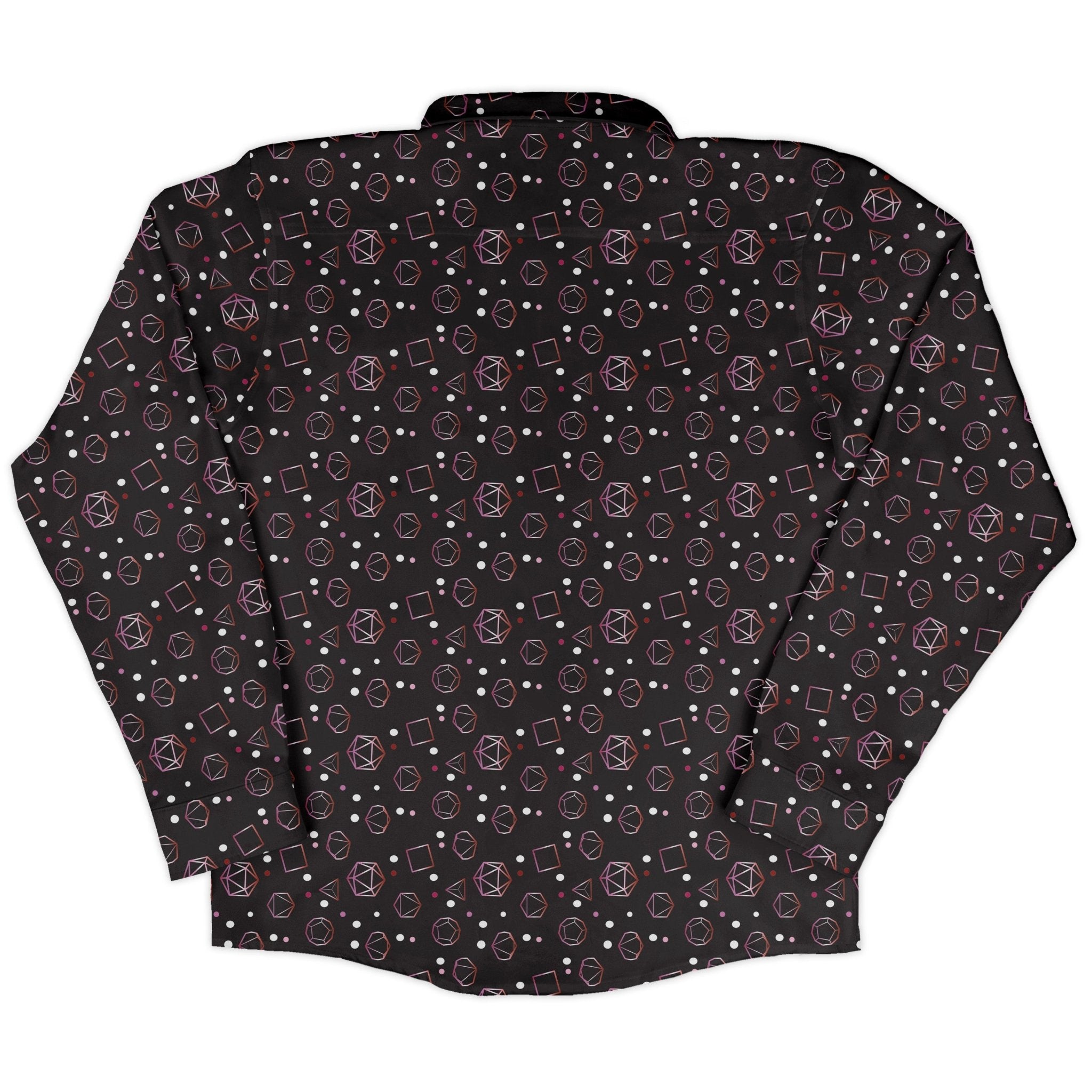 Lesbian Pride Flag DND Dice Long Sleeve Button Up Shirt Geek Nerd adult sizing Design by Heather Davenport dnd & rpg print