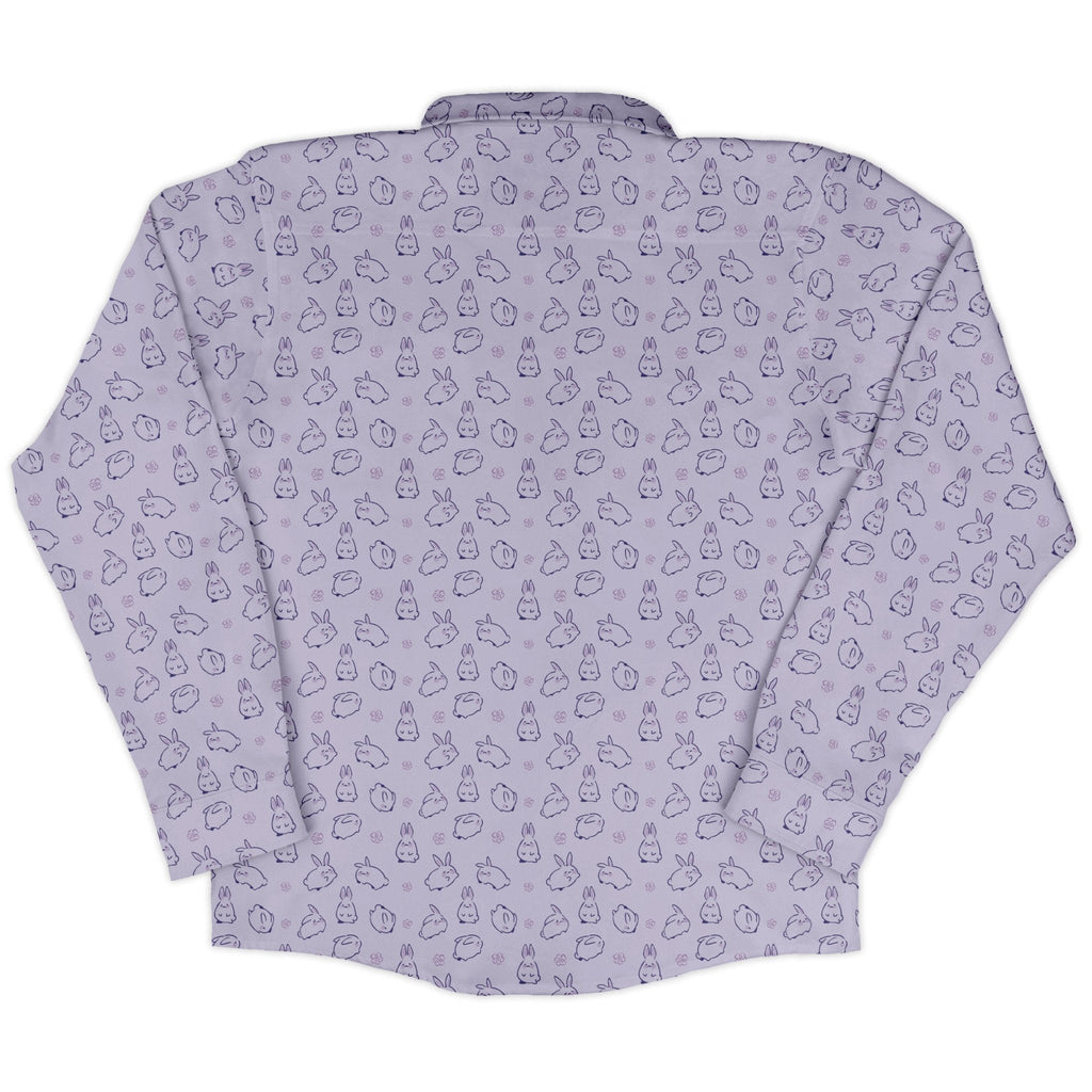 Lilac Anime Bunnies Long Sleeve Button Up Shirt Geek Nerd Animal Patterns Anime Design by Ardi Tong