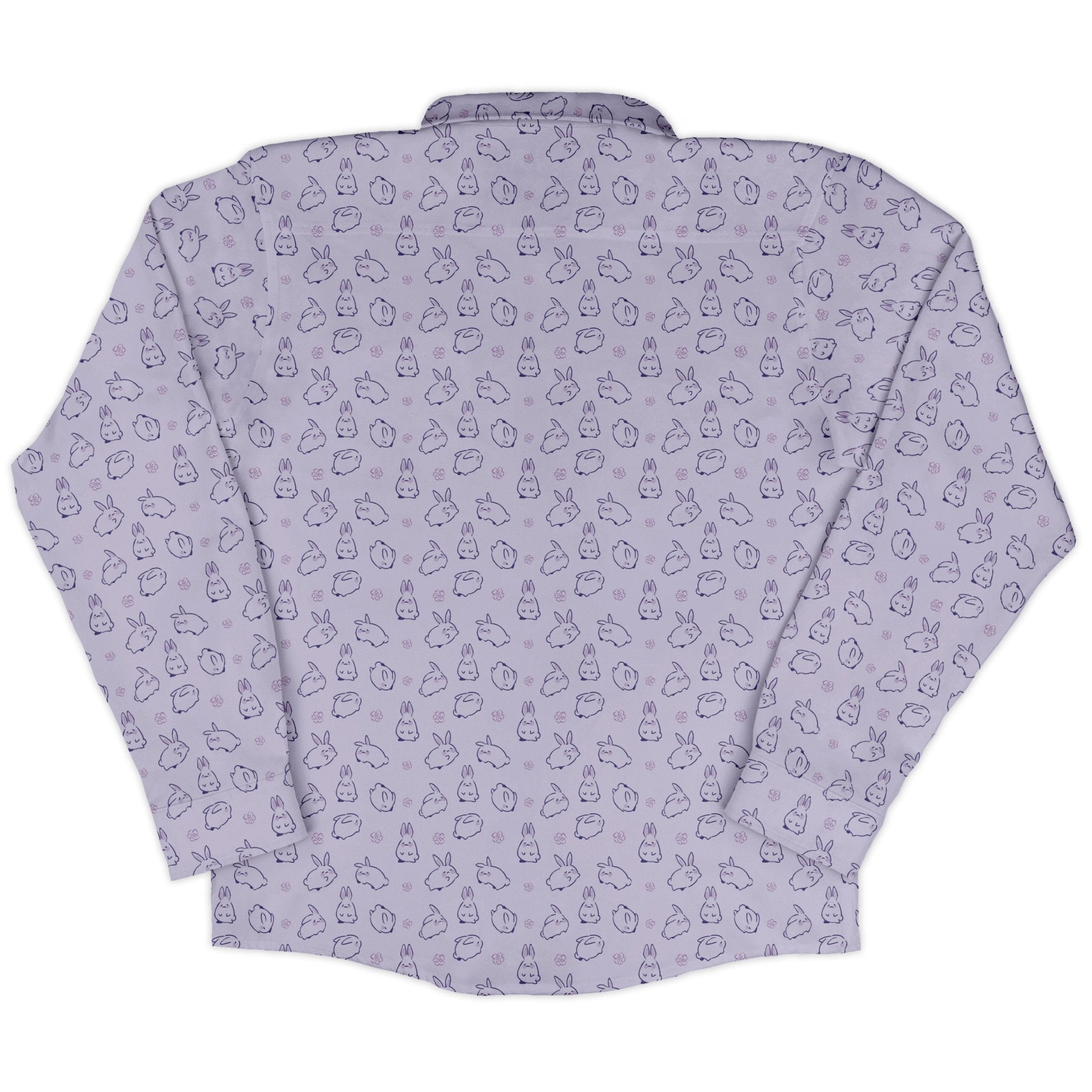Lilac Anime Bunnies Long Sleeve Button Up Shirt Geek Nerd Animal Patterns Anime Design by Ardi Tong