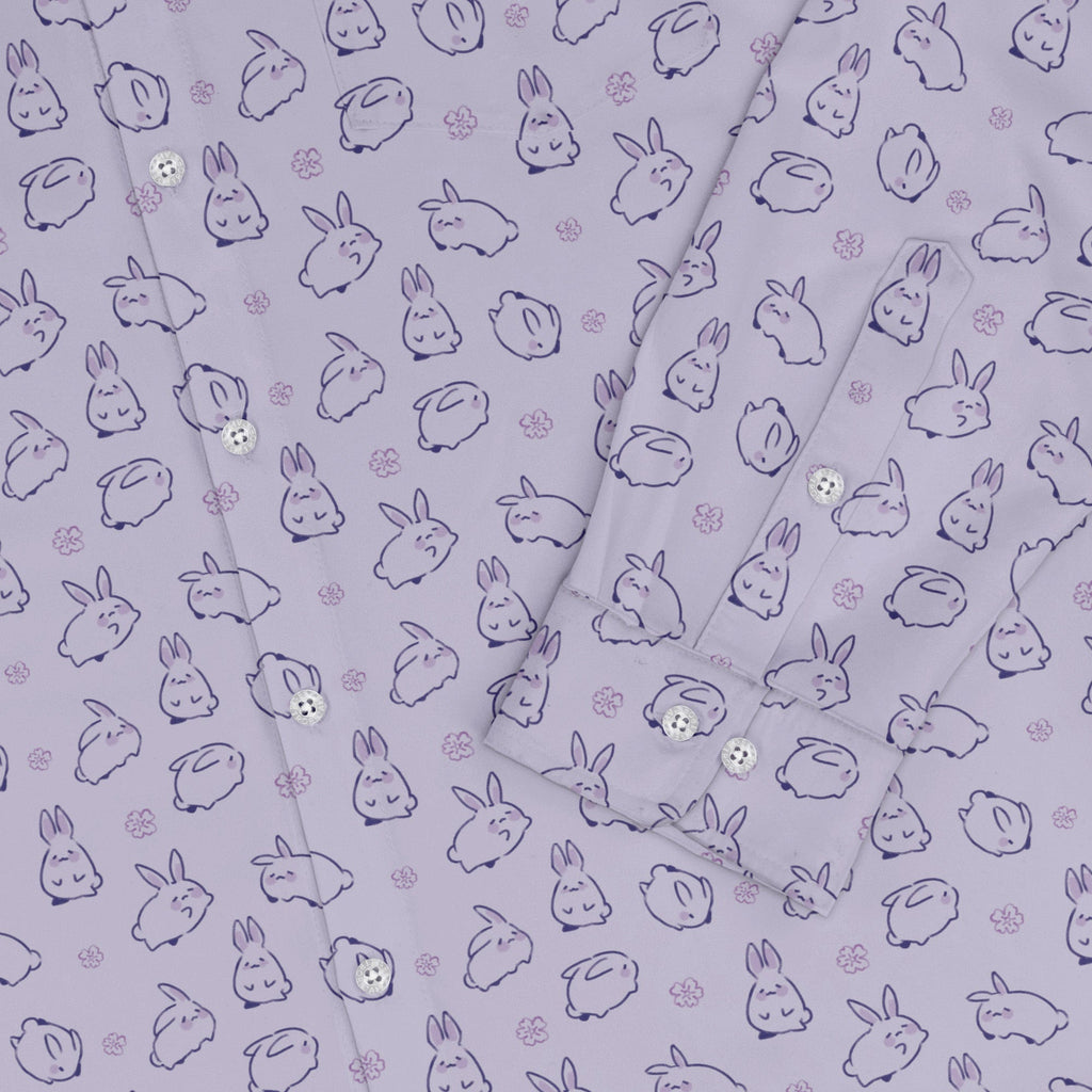 Lilac Anime Bunnies Long Sleeve Button Up Shirt Geek Nerd Animal Patterns Anime Design by Ardi Tong