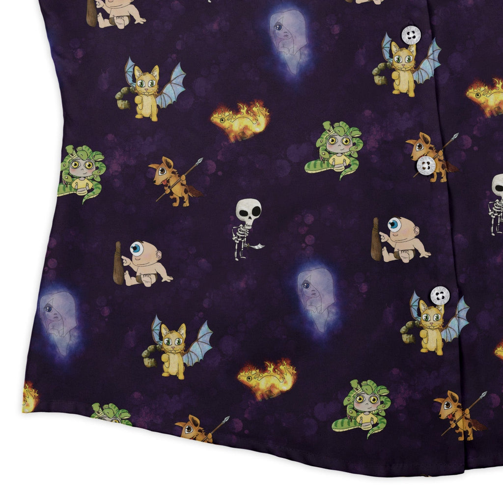 Little Monsters Curvy Button Up Shirt Geek Nerd Designs by Nathan fantasy prints q225