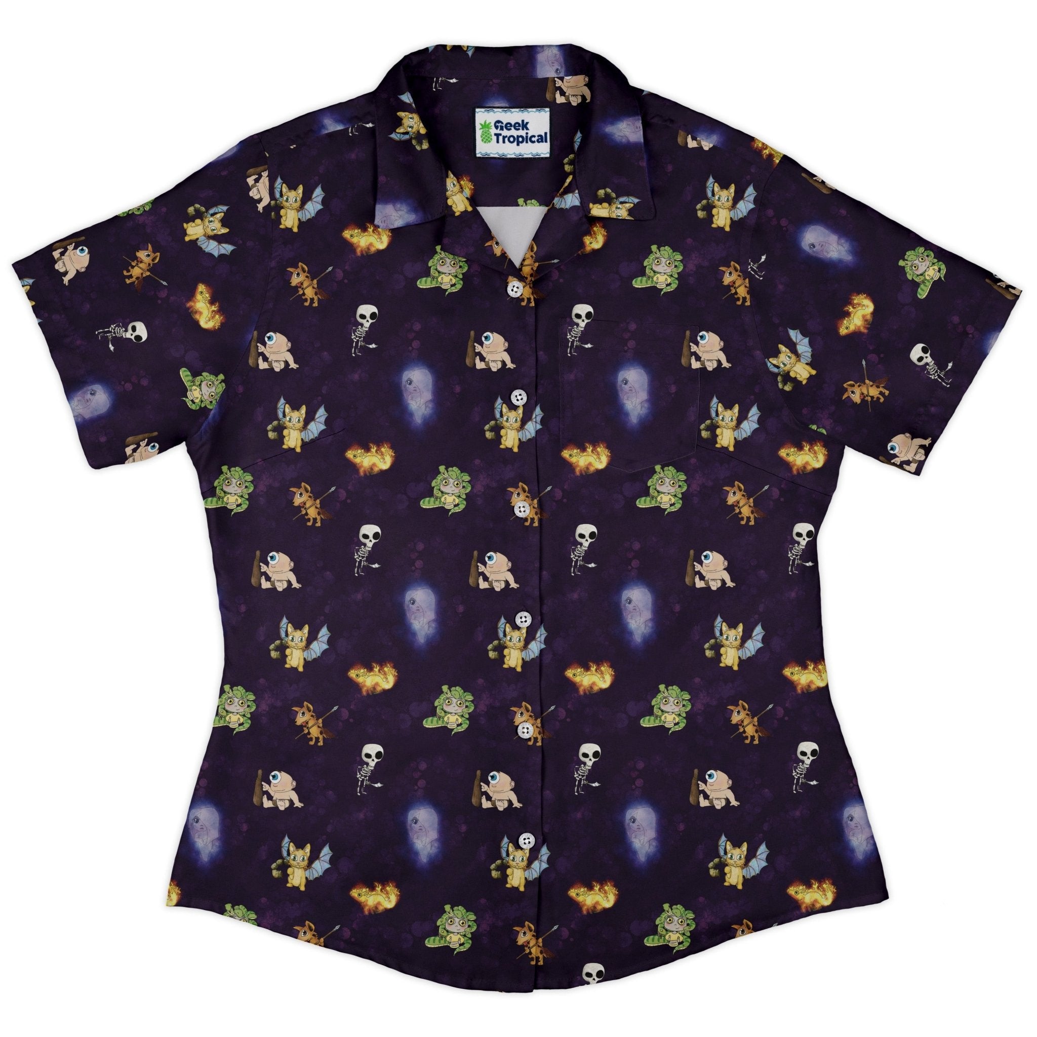 Little Monsters Curvy Button Up Shirt Geek Nerd Designs by Nathan fantasy prints q225