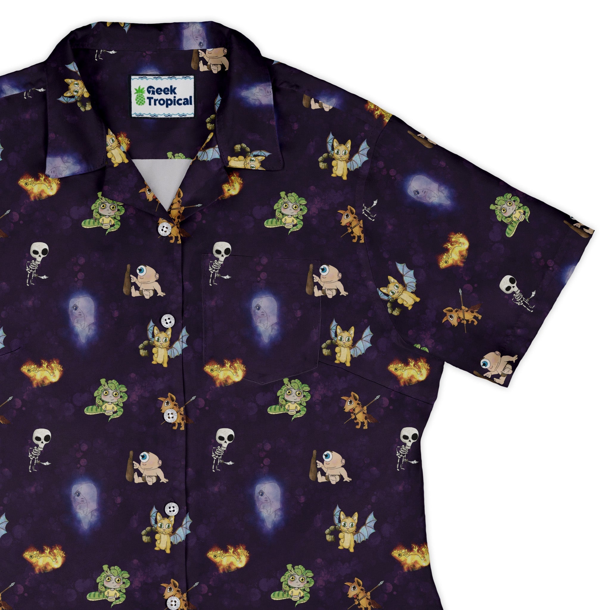 Little Monsters Curvy Button Up Shirt Geek Nerd Designs by Nathan fantasy prints q225