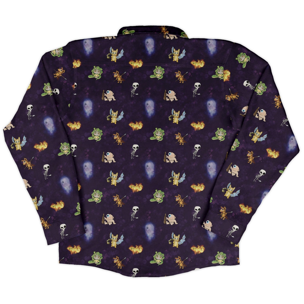 Little Monsters Long Sleeve Button Up Shirt Geek Nerd adult sizing Designs by Nathan fantasy prints