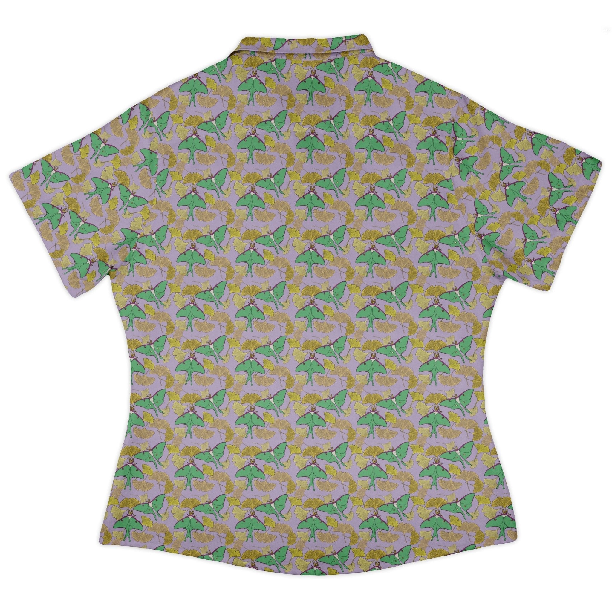 Luna Moth Gathering Curvy Button Up Shirt Geek Nerd animal patterns botany print Design by Julie Kitzes
