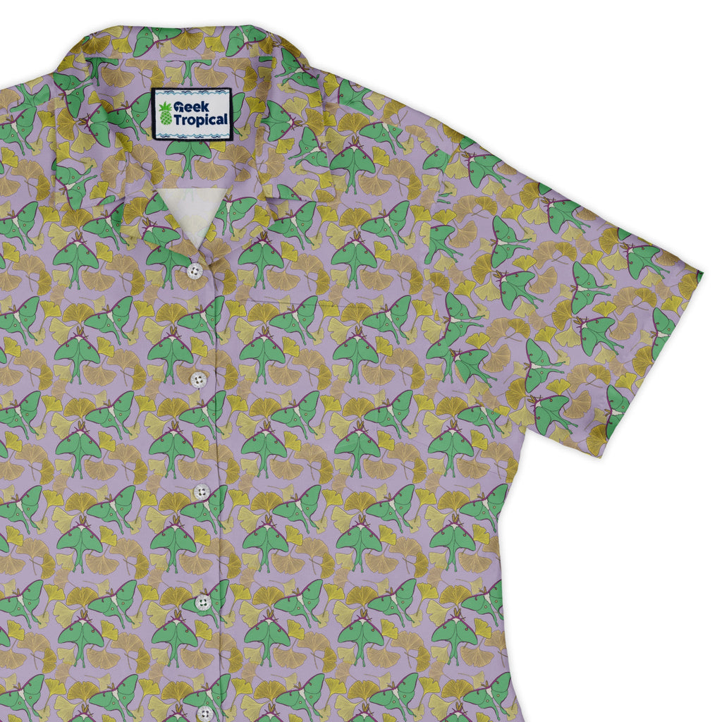 Luna Moth Gathering Curvy Button Up Shirt Geek Nerd animal patterns botany print Design by Julie Kitzes