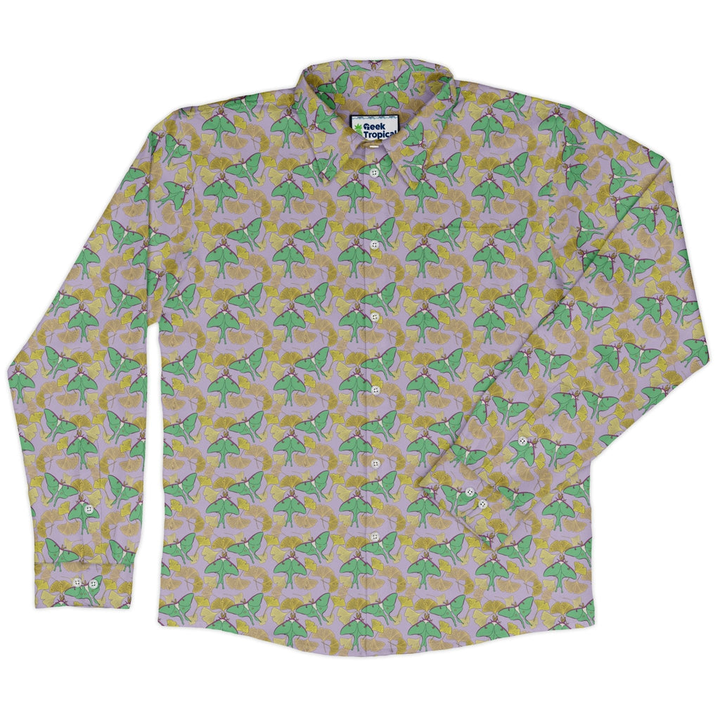 Luna Moth Gathering Long Sleeve Button Up Shirt Geek Nerd adult sizing animal patterns botany print