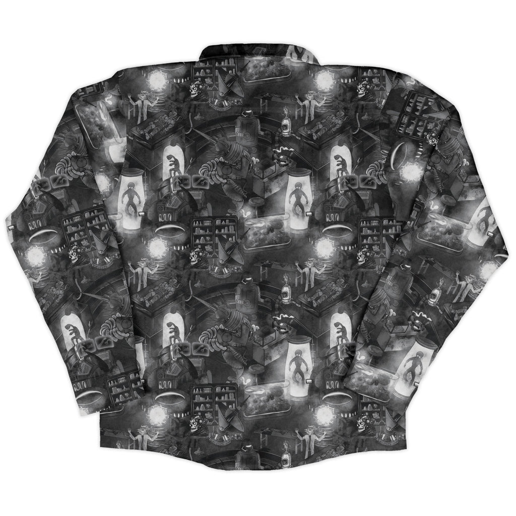 Mad Lab Midnight Long Sleeve Button Up Shirt Geek Nerd adult sizing Designs by Nathan FLOW DESC WRITING