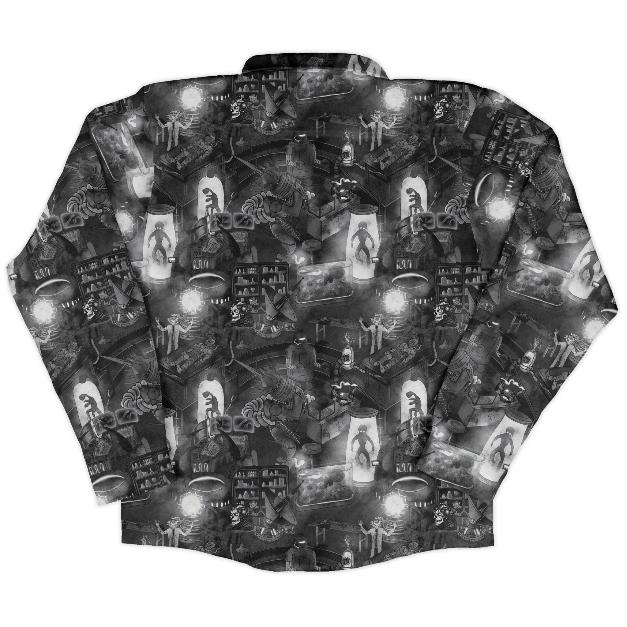 Mad Lab Midnight Long Sleeve Button Up Shirt Geek Nerd adult sizing Designs by Nathan FLOW DESC WRITING