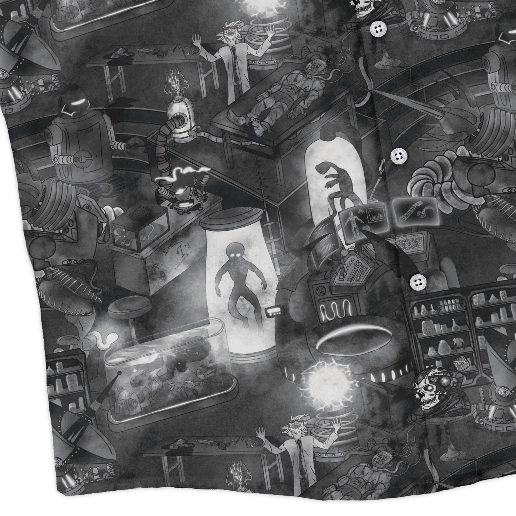 Mad Lab Midnight Long Sleeve Button Up Shirt Geek Nerd adult sizing Designs by Nathan FLOW DESC WRITING