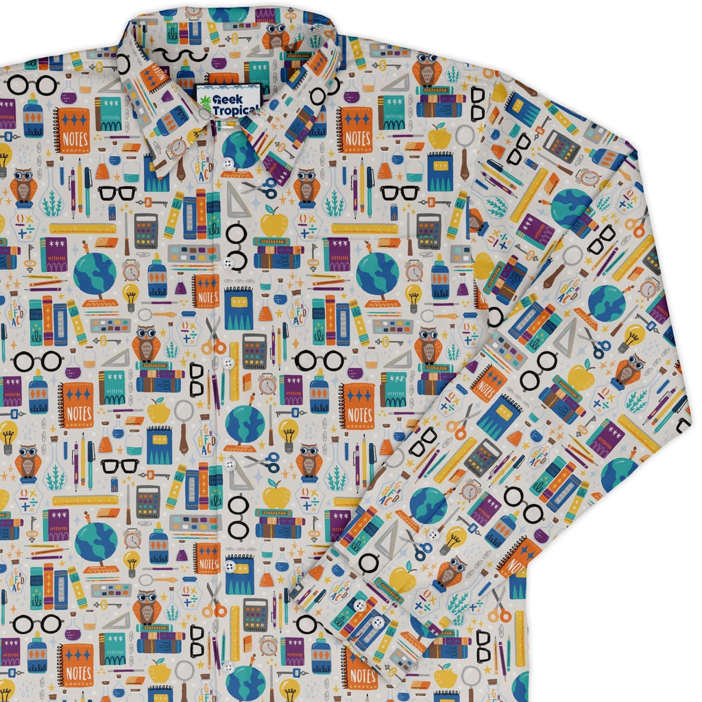 Magic Academics Long Sleeve Button Up Shirt Geek Nerd adult sizing Design by Zirkus Design FLOW DESC WRITING