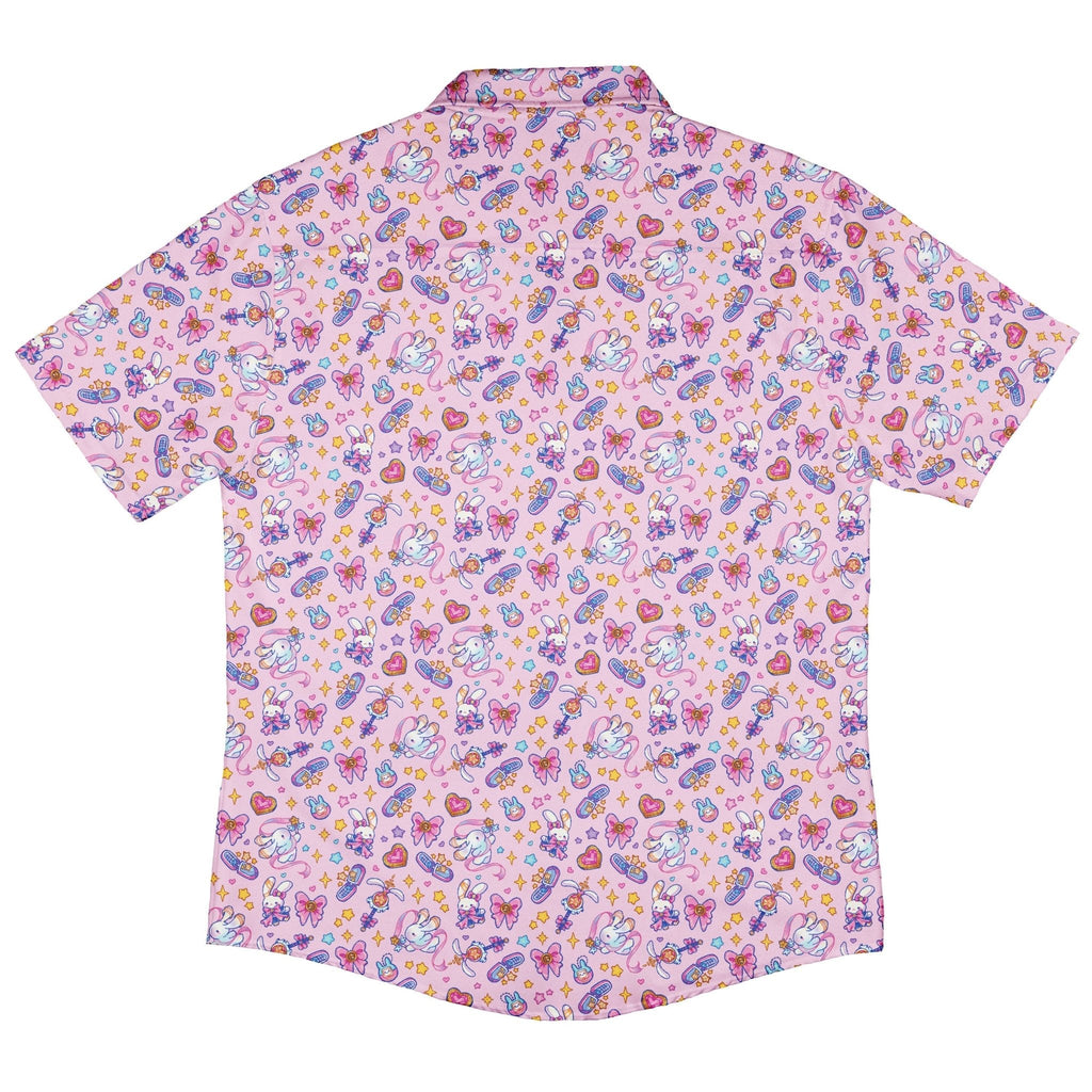 Magical Bunny Evolution Pink Button Up Shirt Geek Nerd adult sizing animal patterns anime