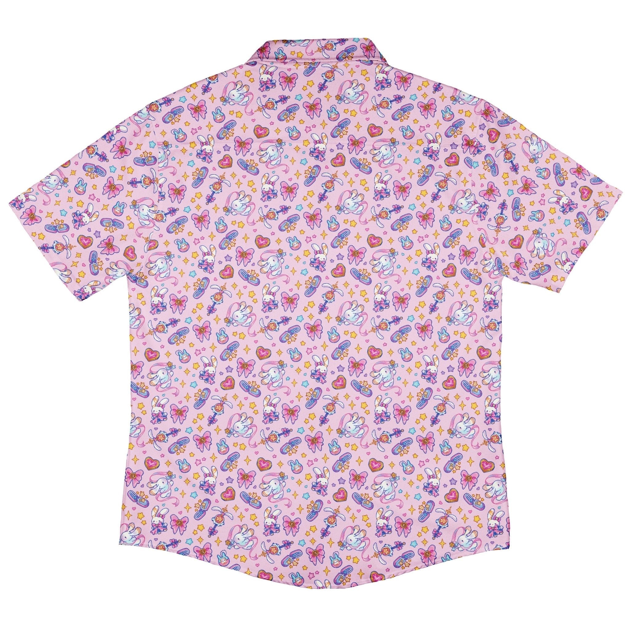 Magical Bunny Evolution Pink Button Up Shirt Geek Nerd adult sizing animal patterns anime