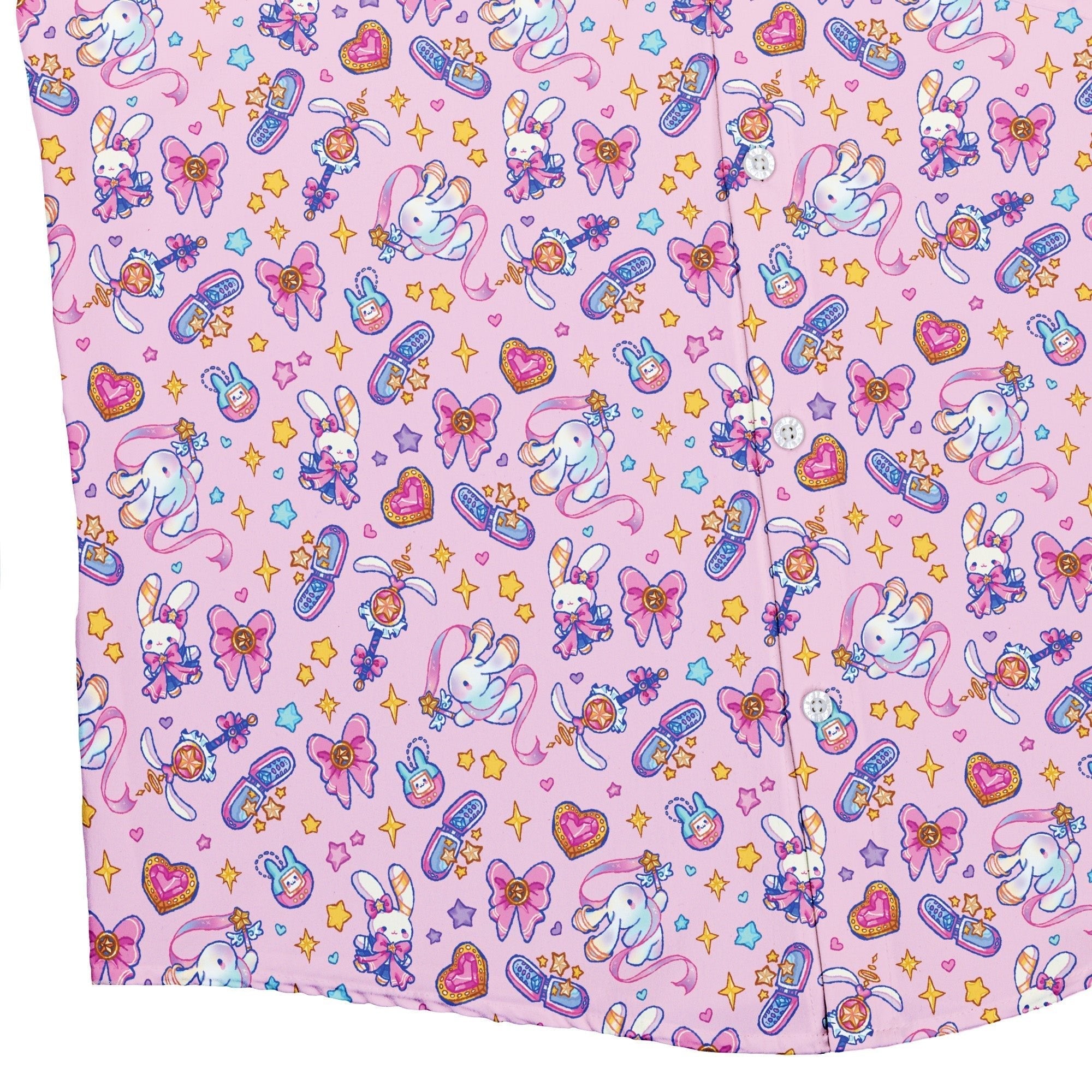 Magical Bunny Evolution Pink Button Up Shirt Geek Nerd adult sizing animal patterns anime