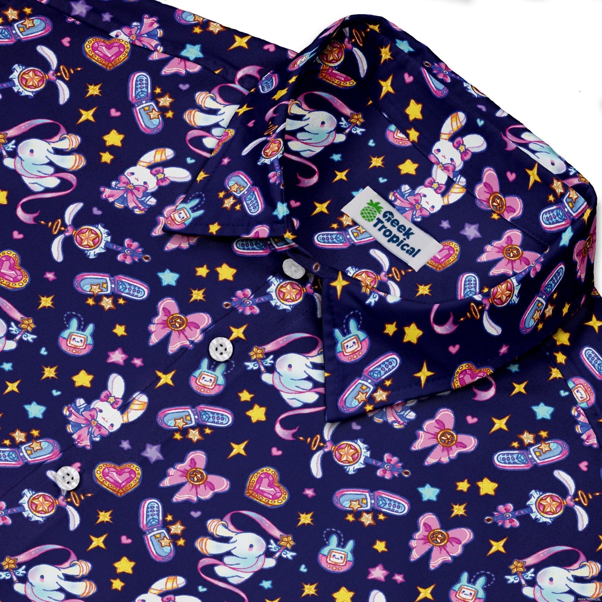 Magical Bunny Evolution Night Button Up Shirt Geek Nerd adult sizing animal patterns anime