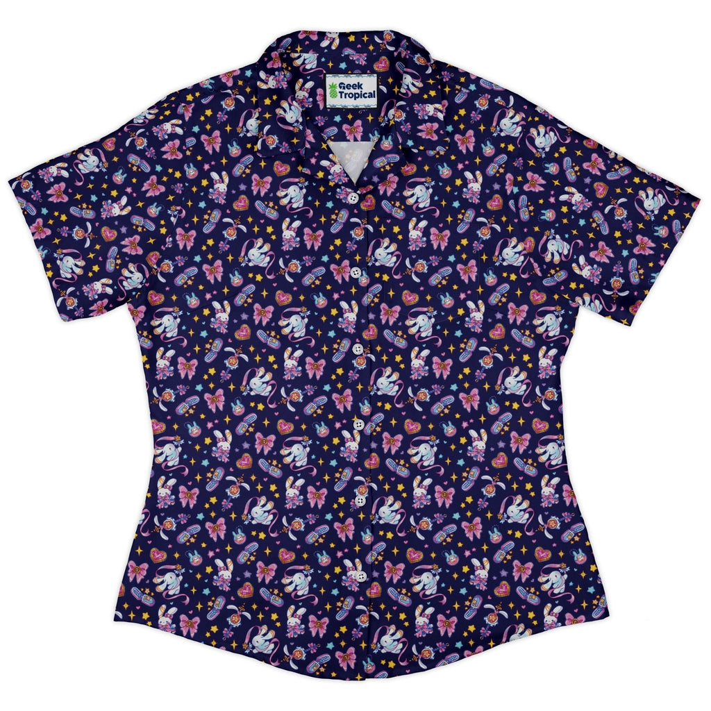 Magical Bunny Evolution Night Curvy Button Up Shirt Geek Nerd animal patterns anime Design by Ardi Tong