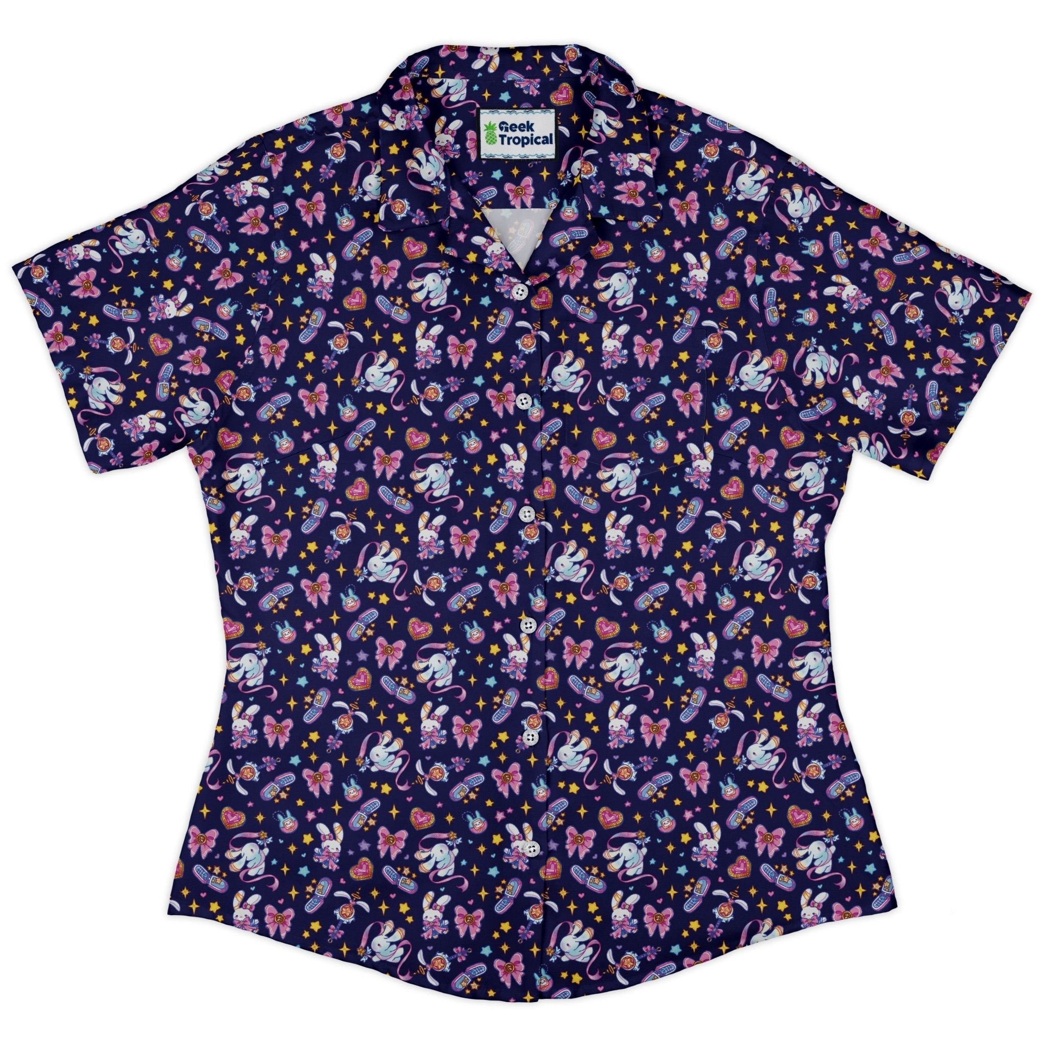 Magical Bunny Evolution Night Curvy Button Up Shirt Geek Nerd animal patterns anime Design by Ardi Tong