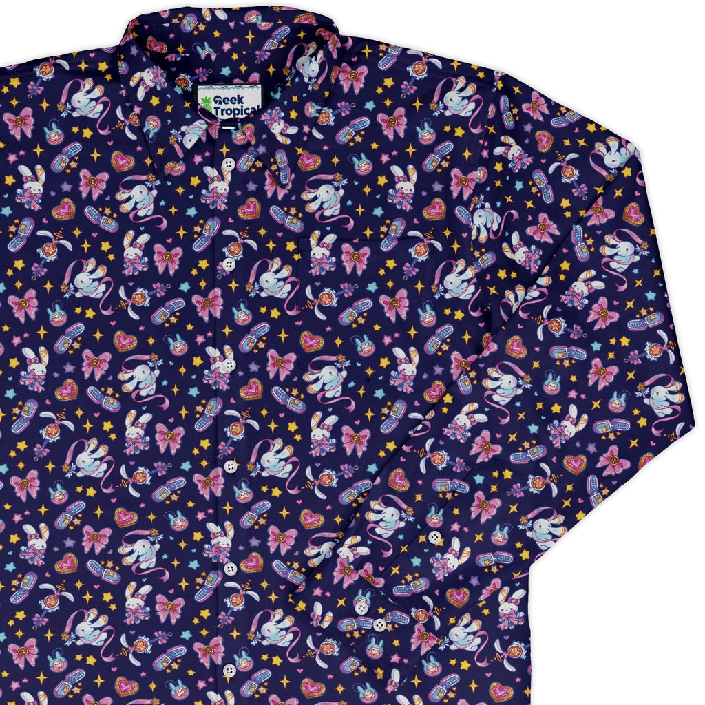 Magical Bunny Evolution Night Long Sleeve Button Up Shirt Geek Nerd adult sizing animal patterns anime