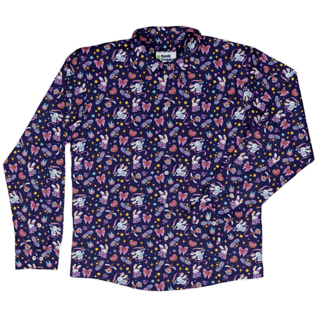 Magical Bunny Evolution Night Long Sleeve Button Up Shirt Geek Nerd adult sizing animal patterns anime