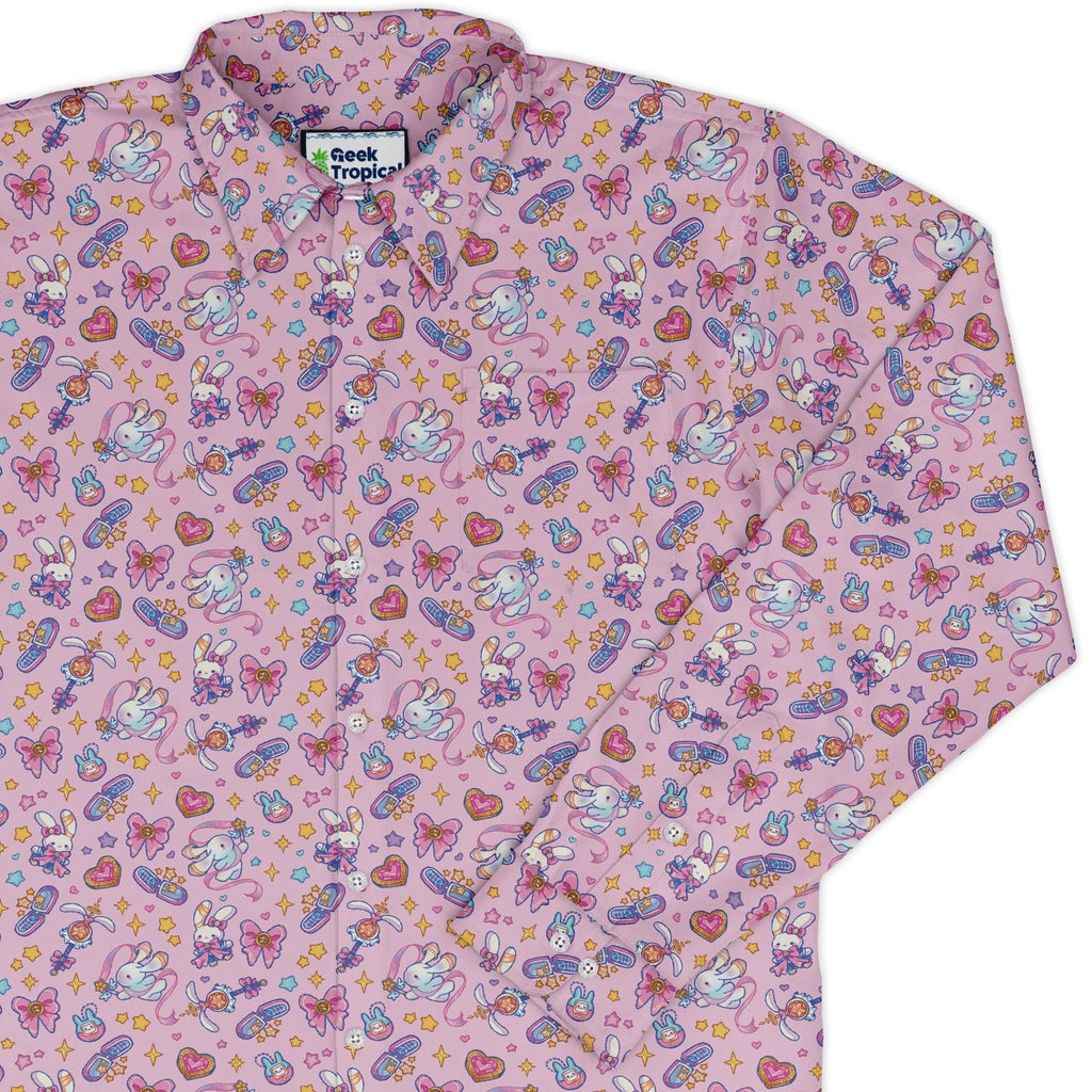 Magical Bunny Evolution Pink Long Sleeve Button Up Shirt Geek Nerd adult sizing animal patterns anime