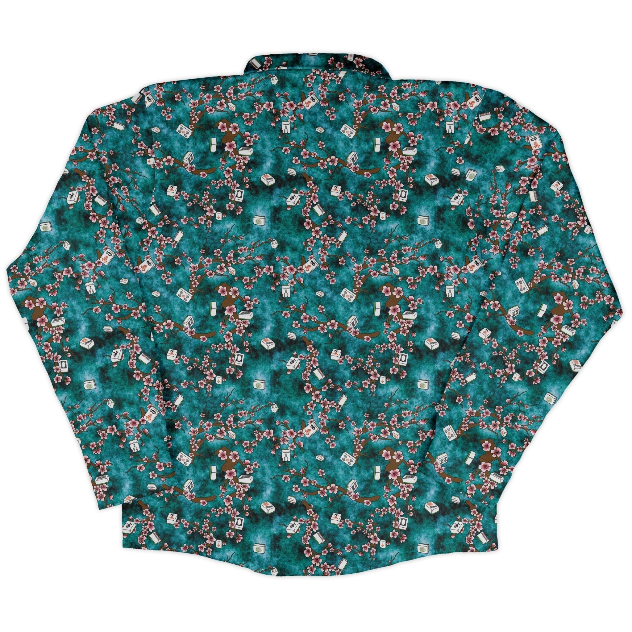 Mahjong Tiles Pond Anime Long Sleeve Button Up Shirt Geek Nerd adult sizing Anime board game print