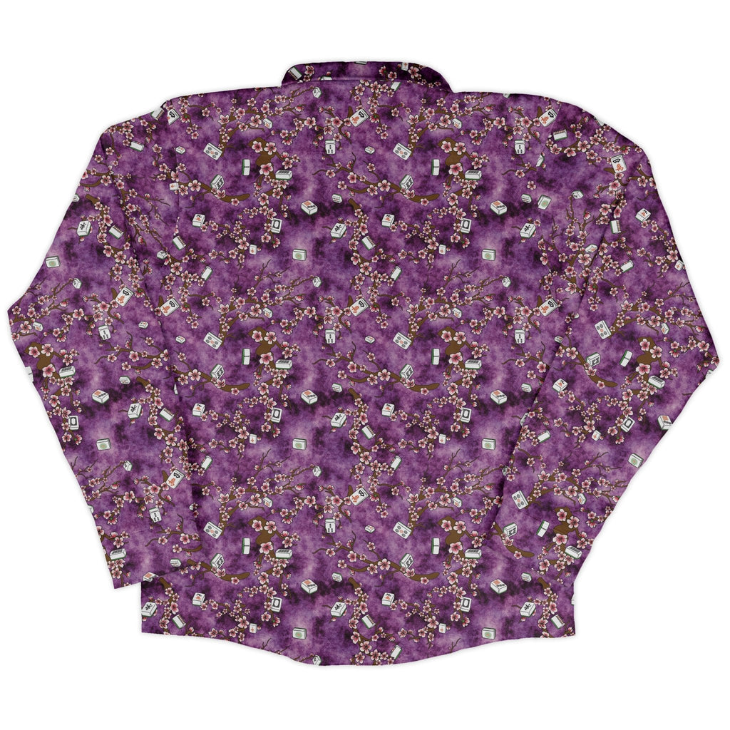 Mahjong Tiles Purple Anime Long Sleeve Button Up Shirt Geek Nerd adult sizing Anime board game print