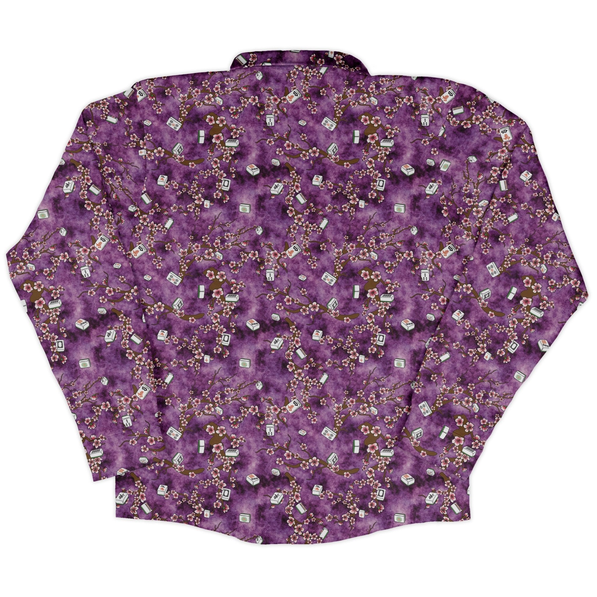 Mahjong Tiles Purple Anime Long Sleeve Button Up Shirt Geek Nerd adult sizing Anime board game print