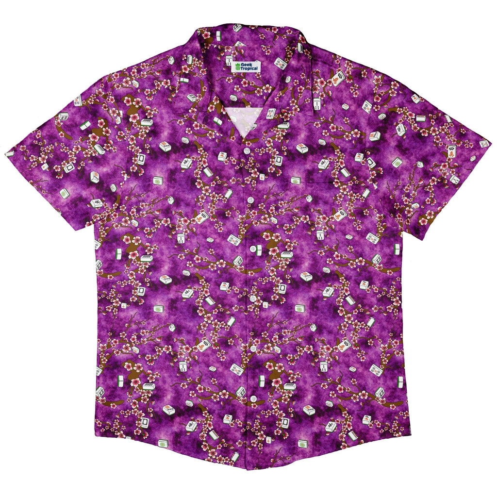 Mahjong Tiles Purple Anime Button Up Shirt - adult sizing - Anime - board game print
