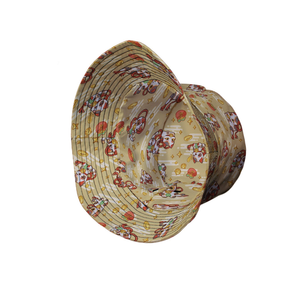 Maneki Cat Gold Bucket Hat Geek Nerd animal patterns anime Design by Ardi Tong