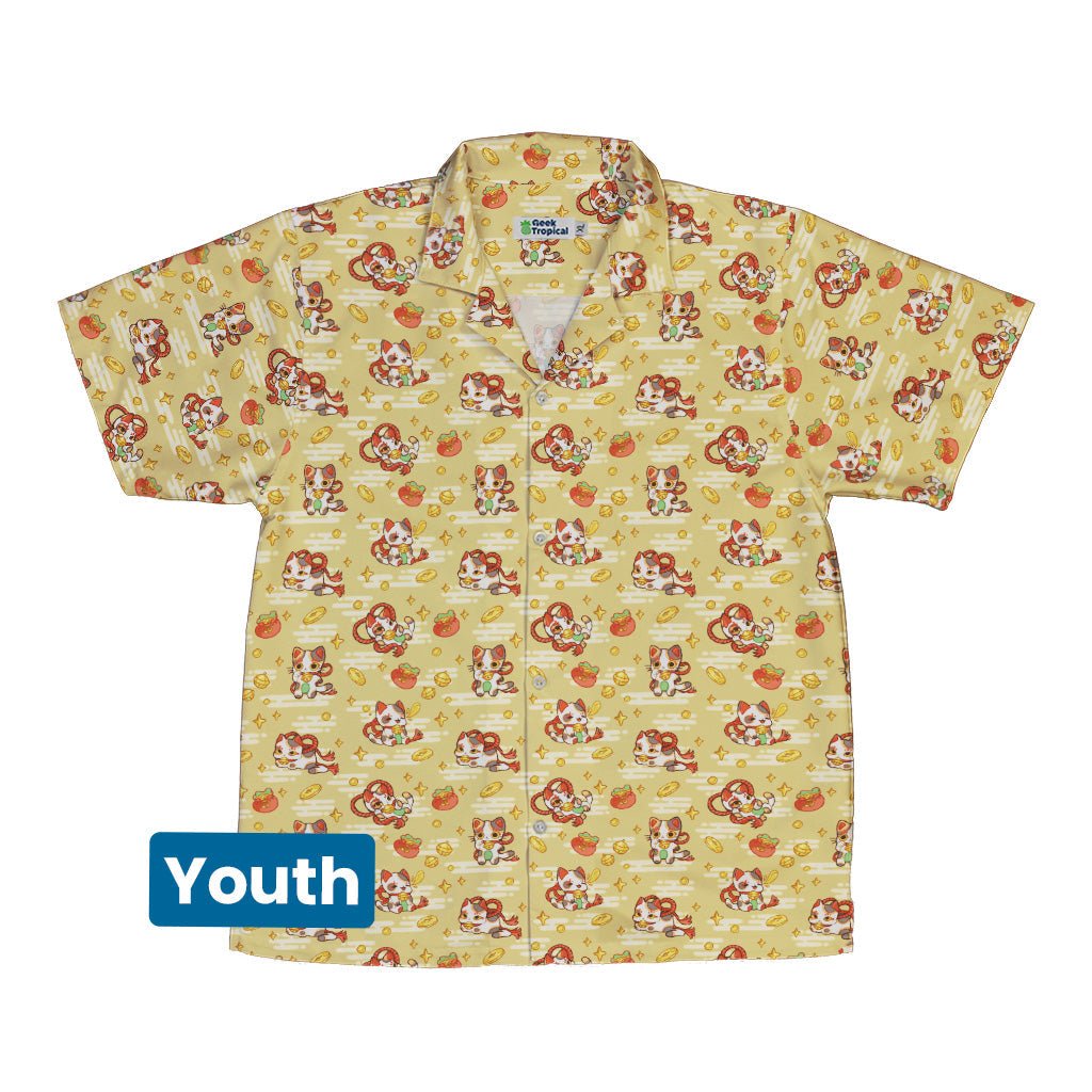 Maneki Cat Gold Youth Hawaiian Shirt Geek Nerd animal patterns anime Design by Ardi Tong