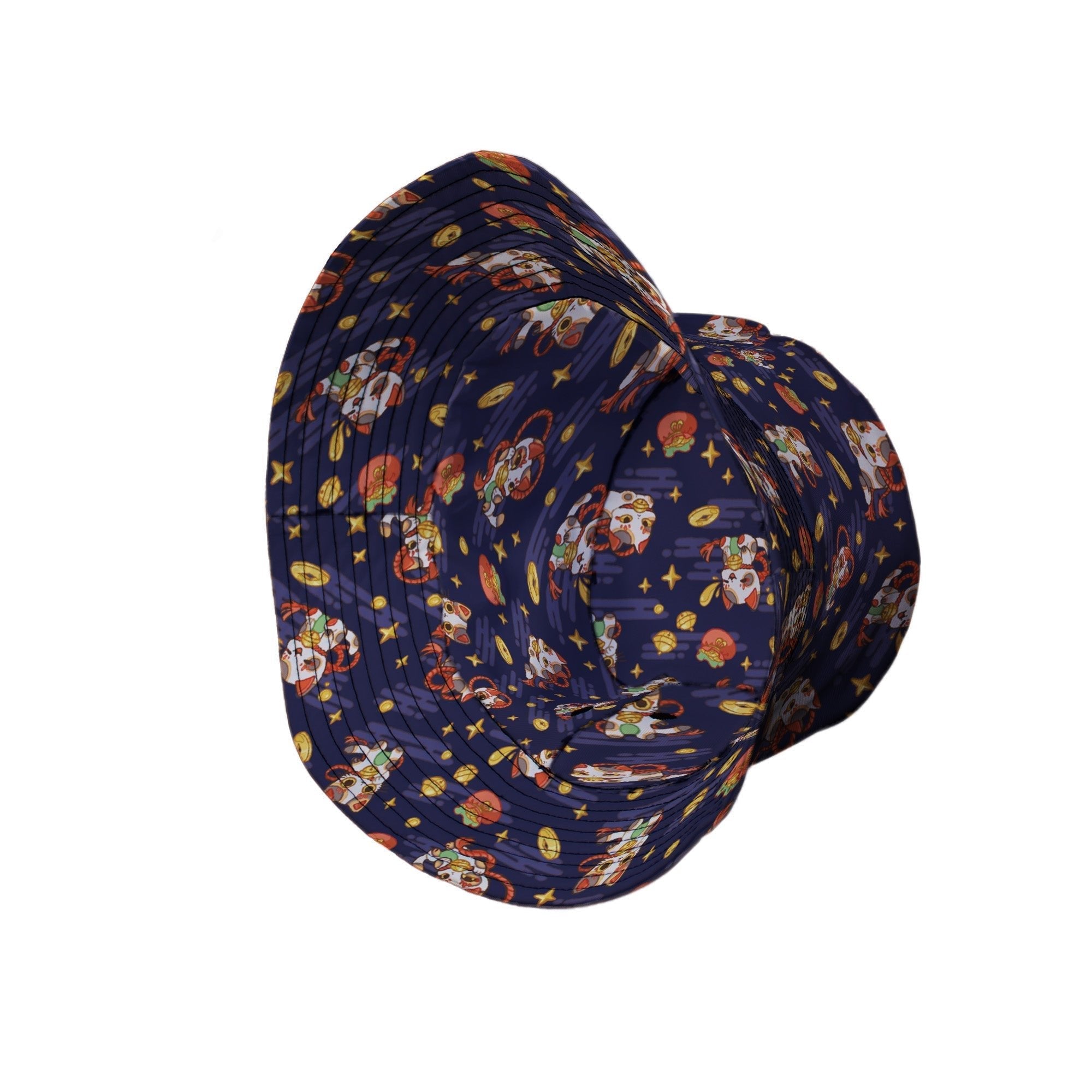 Maneki Cat Navy Bucket Hat Geek Nerd animal patterns anime Design by Ardi Tong