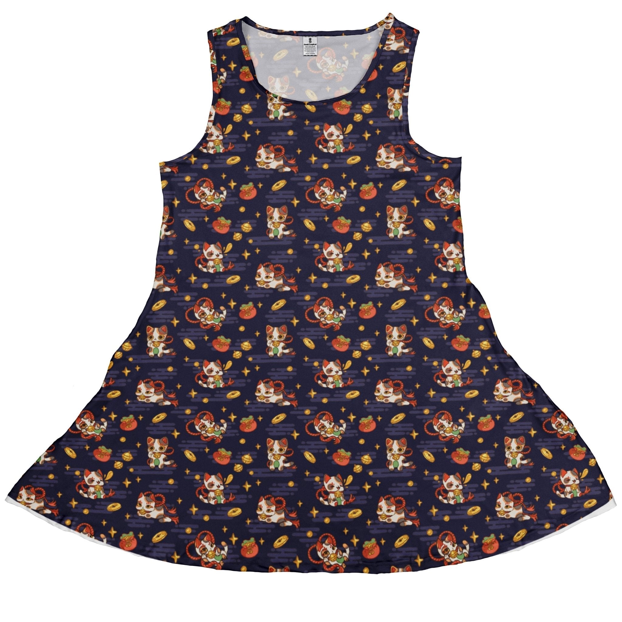 Maneki Cat Navy Dress Geek Nerd animal patterns anime Design by Ardi Tong