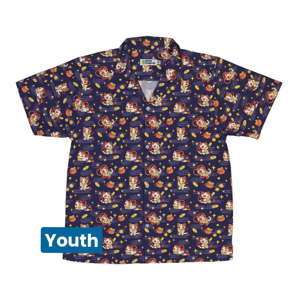 Maneki Cat Navy Youth Hawaiian Shirt Geek Nerd animal patterns anime Design by Ardi Tong