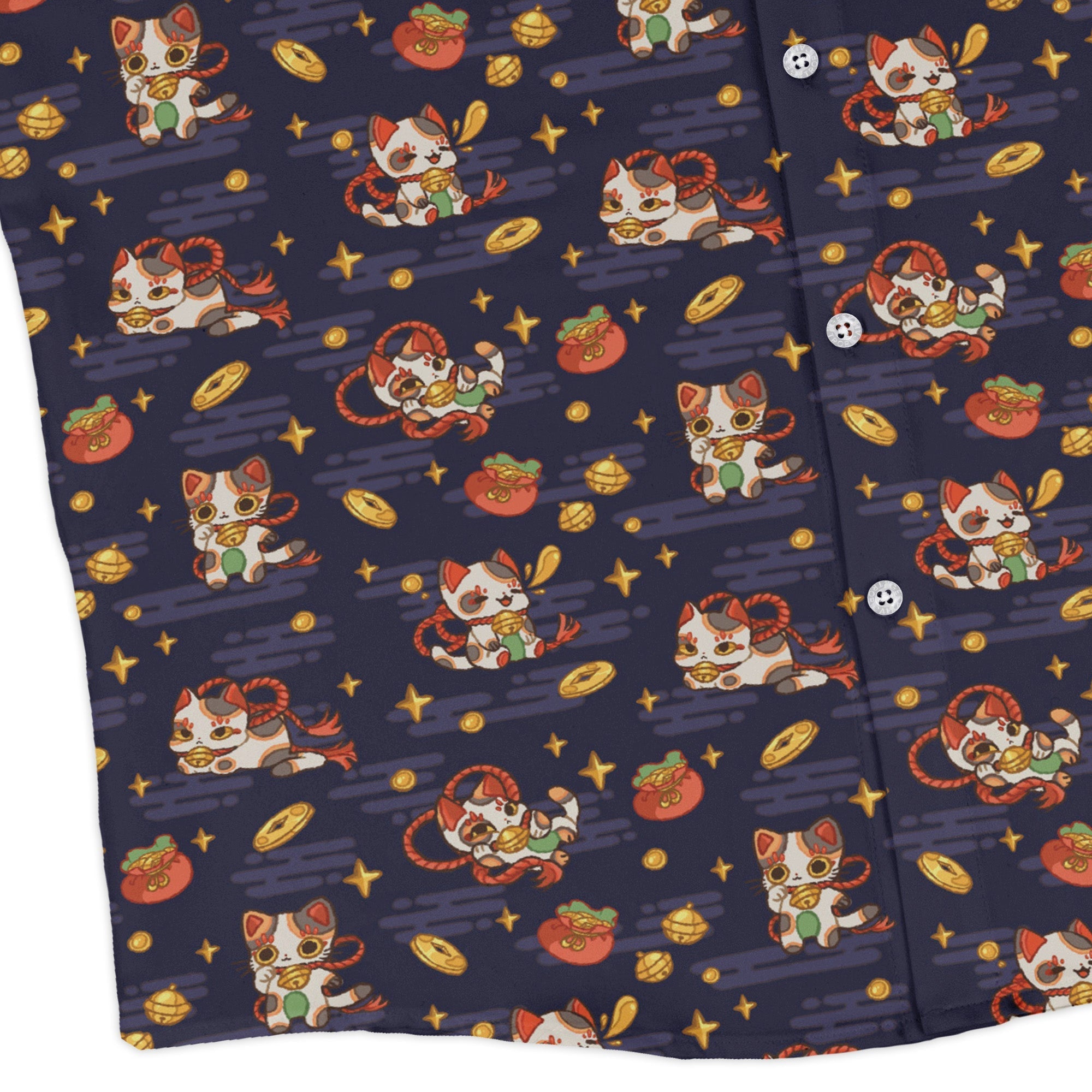 Maneki Cat Navy Long Sleeve Button Up Shirt Geek Nerd adult sizing animal patterns anime