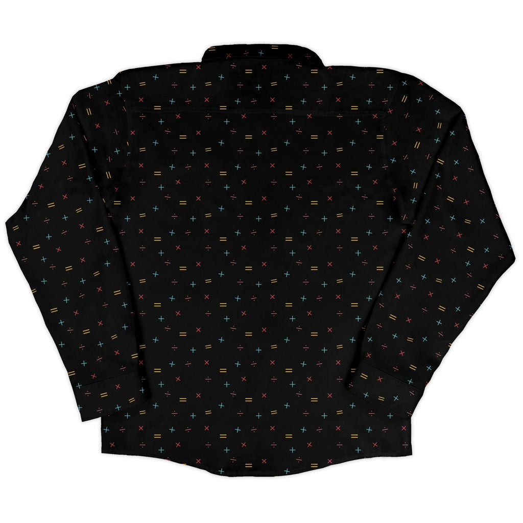 Math Symbols Black Long Sleeve Button Up Shirt Geek Nerd adult sizing FLOW DESC WRITING mathematics print