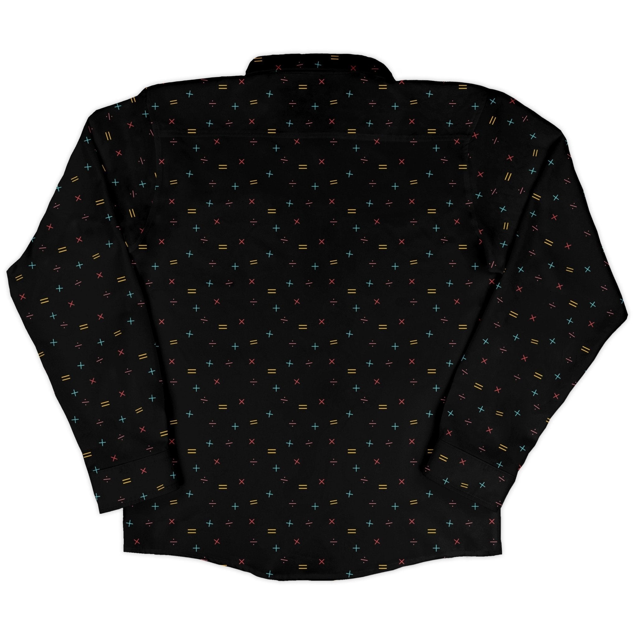 Math Symbols Black Long Sleeve Button Up Shirt Geek Nerd adult sizing FLOW DESC WRITING mathematics print