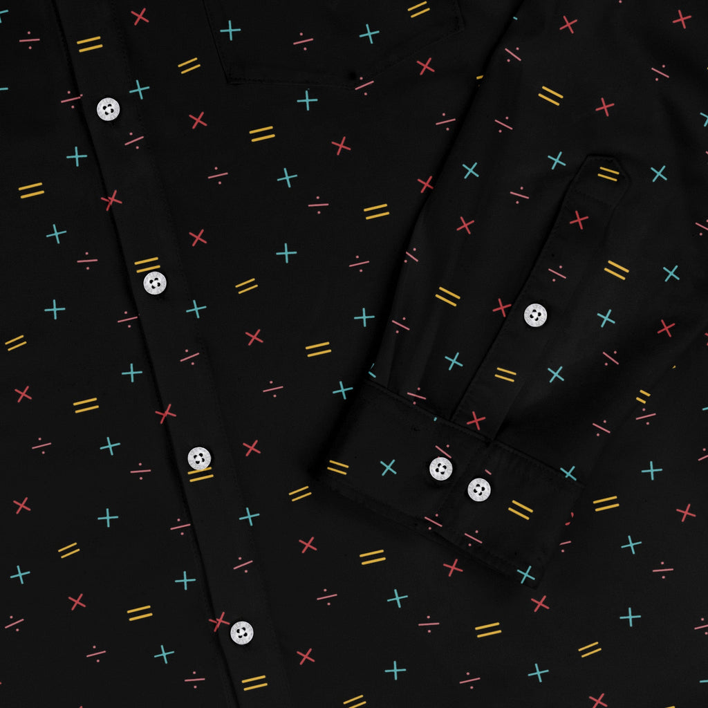 Math Symbols Black Long Sleeve Button Up Shirt Geek Nerd adult sizing FLOW DESC WRITING mathematics print
