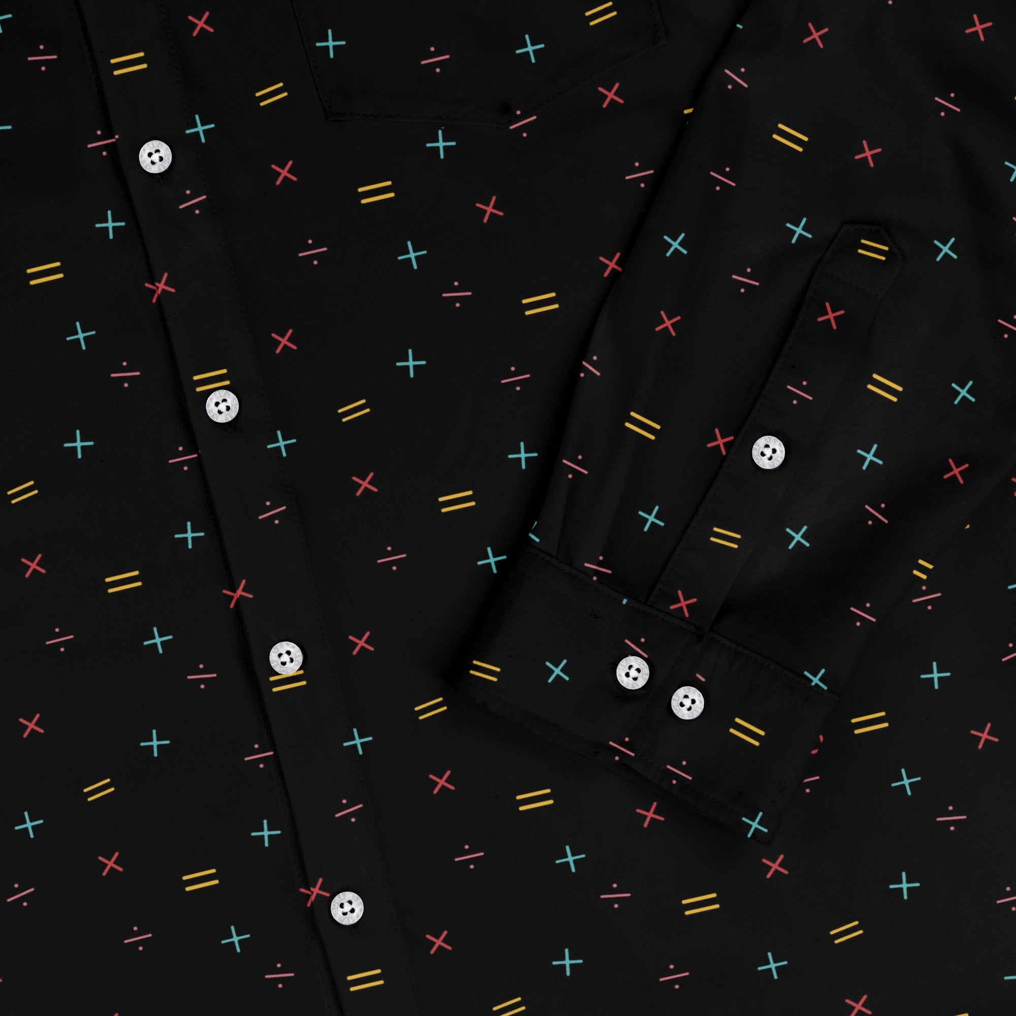 Math Symbols Black Long Sleeve Button Up Shirt Geek Nerd adult sizing FLOW DESC WRITING mathematics print