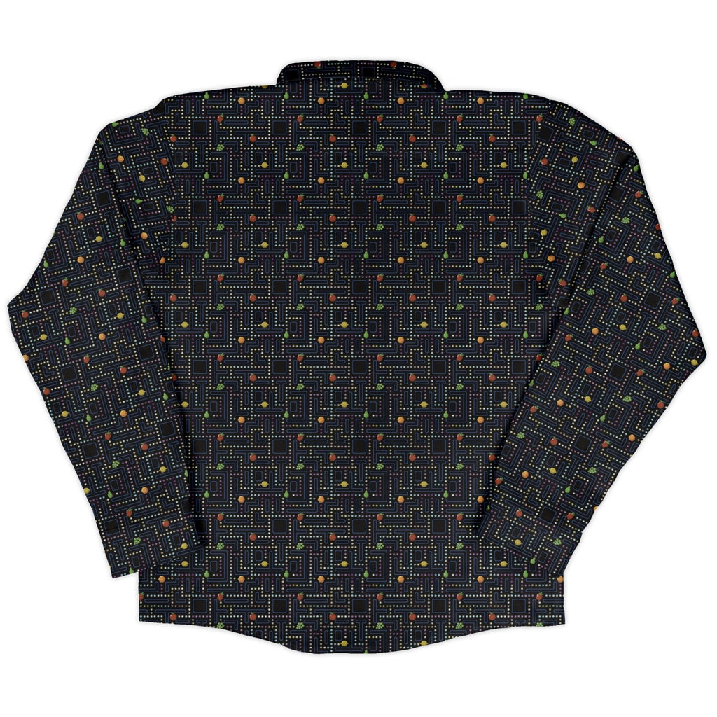 Maze Muncher Arcade Game Long Sleeve Button Up Shirt Geek Nerd adult sizing Designs by Nathan FLOW DESC WRITING