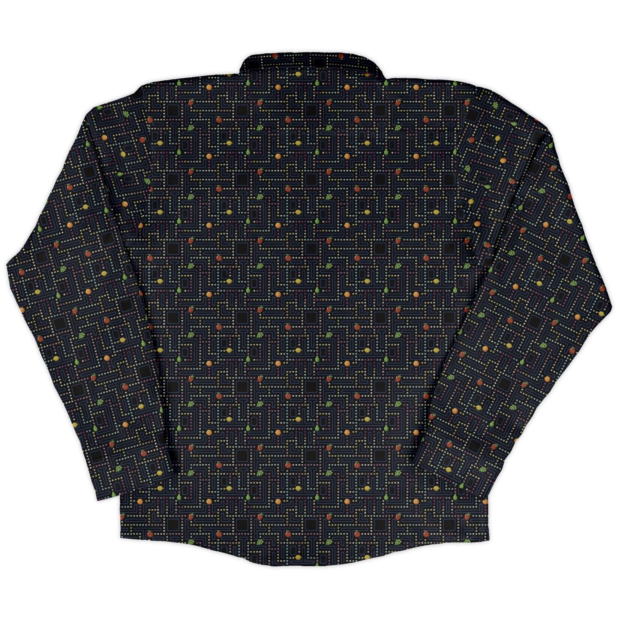 Maze Muncher Arcade Game Long Sleeve Button Up Shirt Geek Nerd adult sizing Designs by Nathan FLOW DESC WRITING
