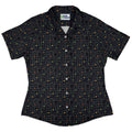 Maze Muncher Arcade Game Curvy Button Up Shirt Geek Nerd Designs by Nathan Q3 video game arcade print