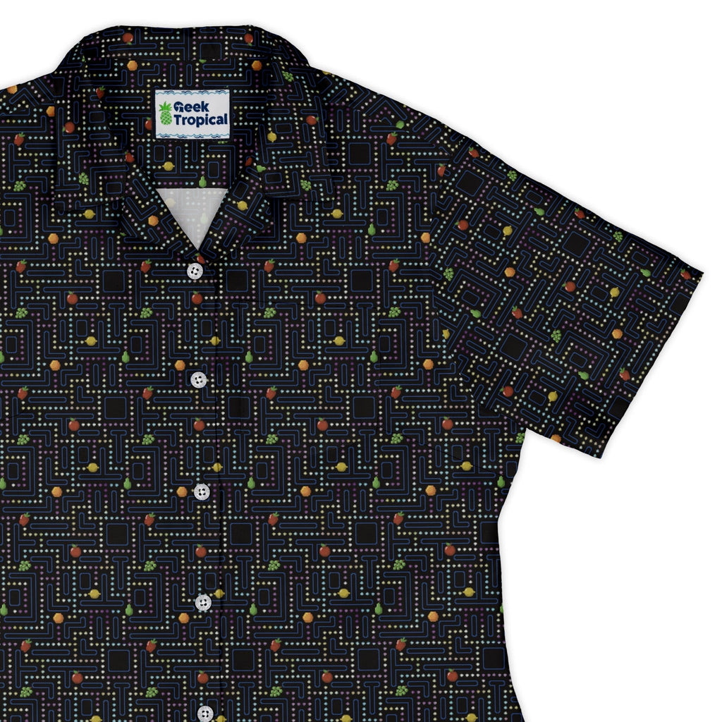 Maze Muncher Arcade Game Curvy Button Up Shirt Geek Nerd Designs by Nathan Q3 video game arcade print
