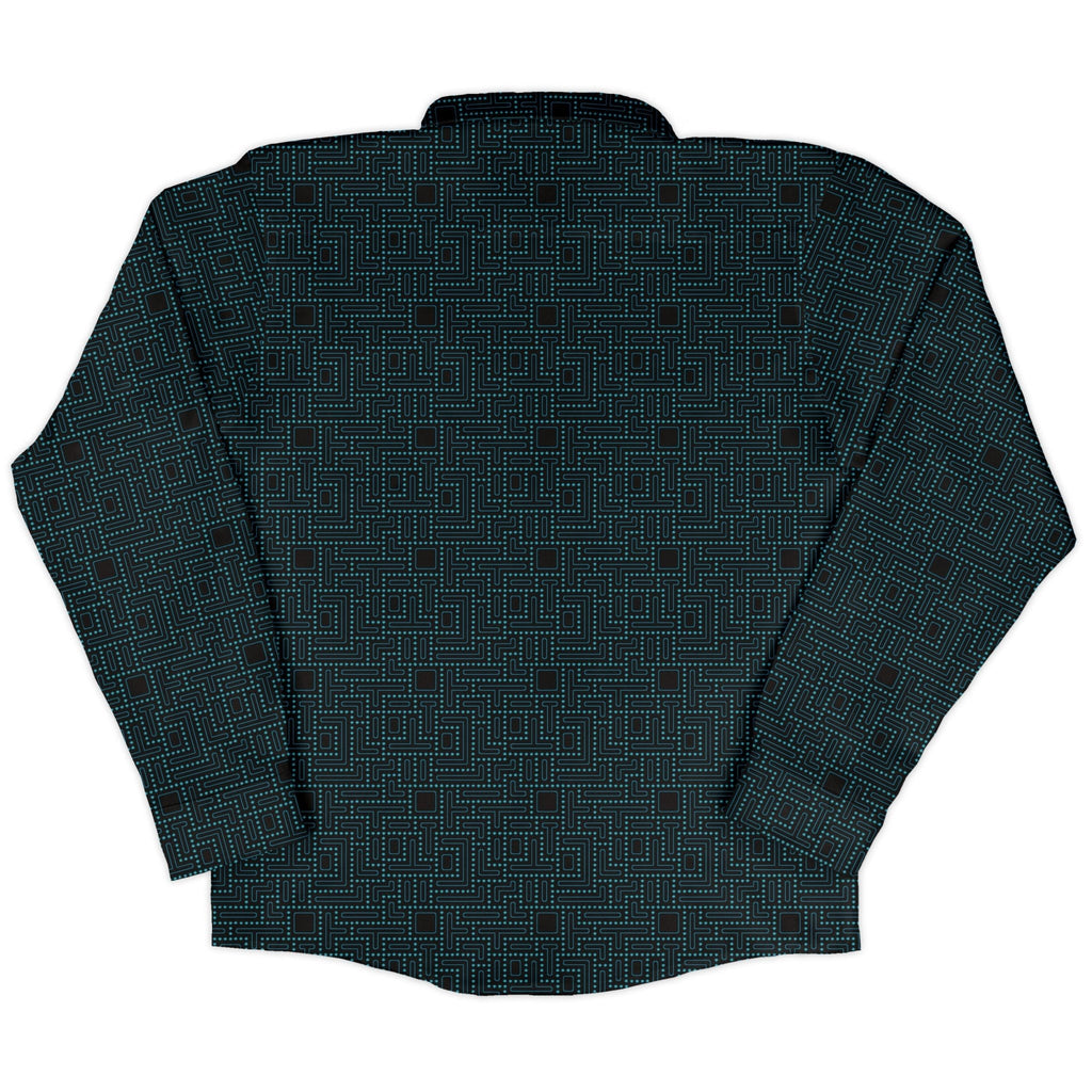 Maze Runner Neon Arcade Game Long Sleeve Button Up Shirt Geek Nerd adult sizing Designs by Nathan FLOW DESC WRITING