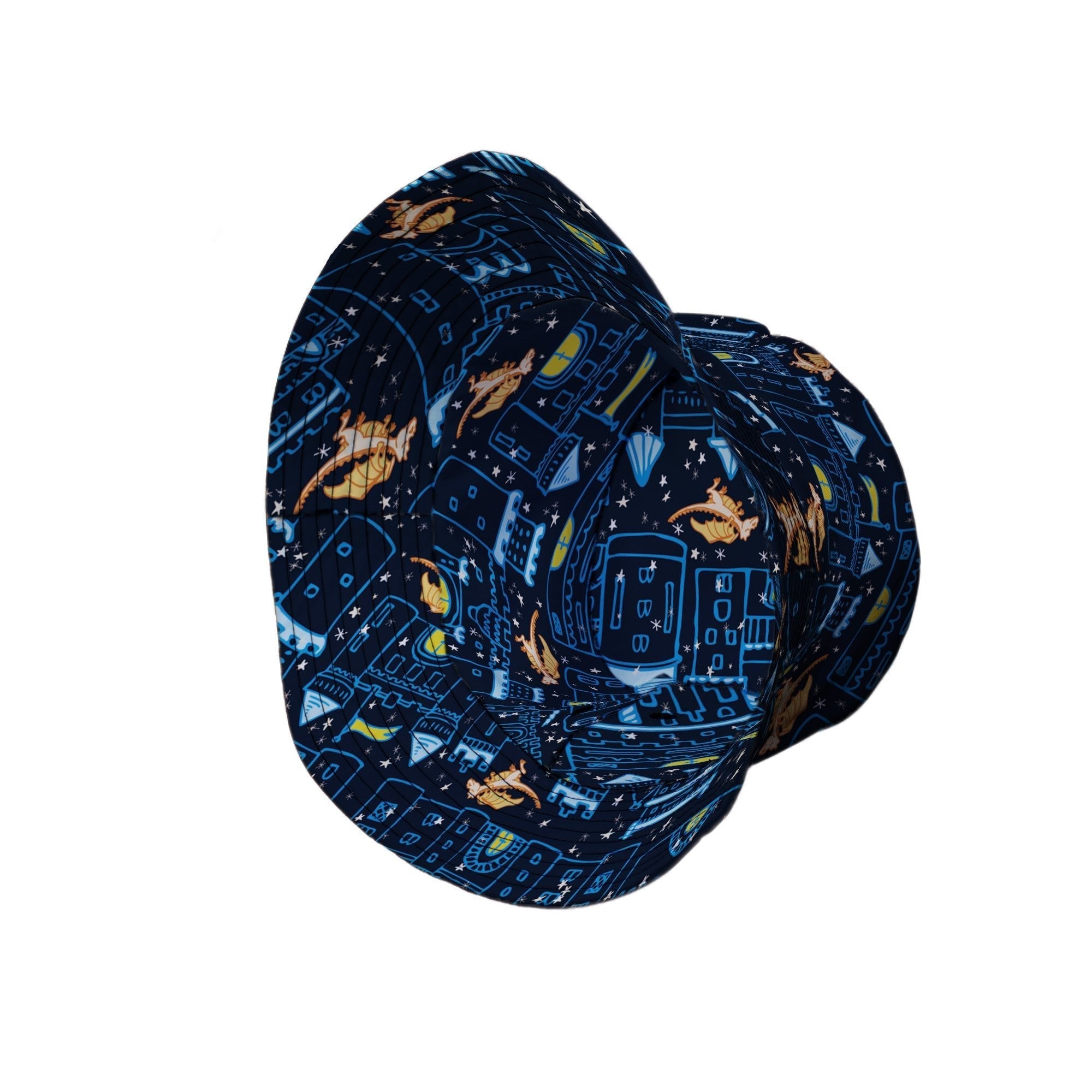Medieval City Dragon Bucket Hat Geek Nerd Design by Zirkus Design fantasy prints lx - B