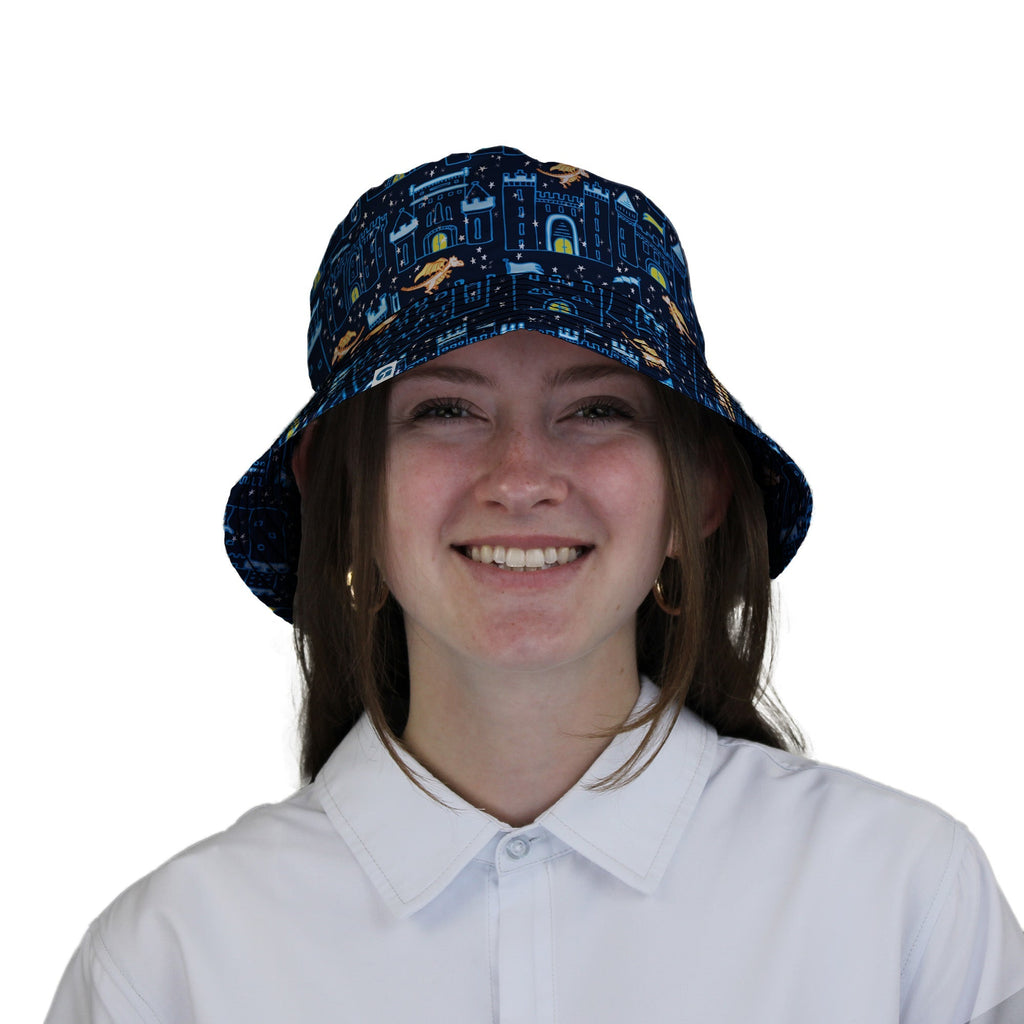 Medieval City Dragon Bucket Hat Geek Nerd Design by Zirkus Design fantasy prints lx - B