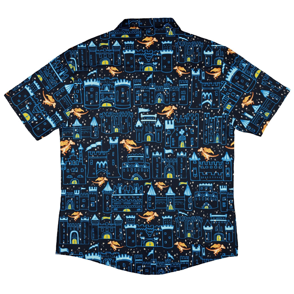 Medieval City Dragon Button Up Shirt Geek Nerd adult sizing Design by Zirkus Design fantasy prints
