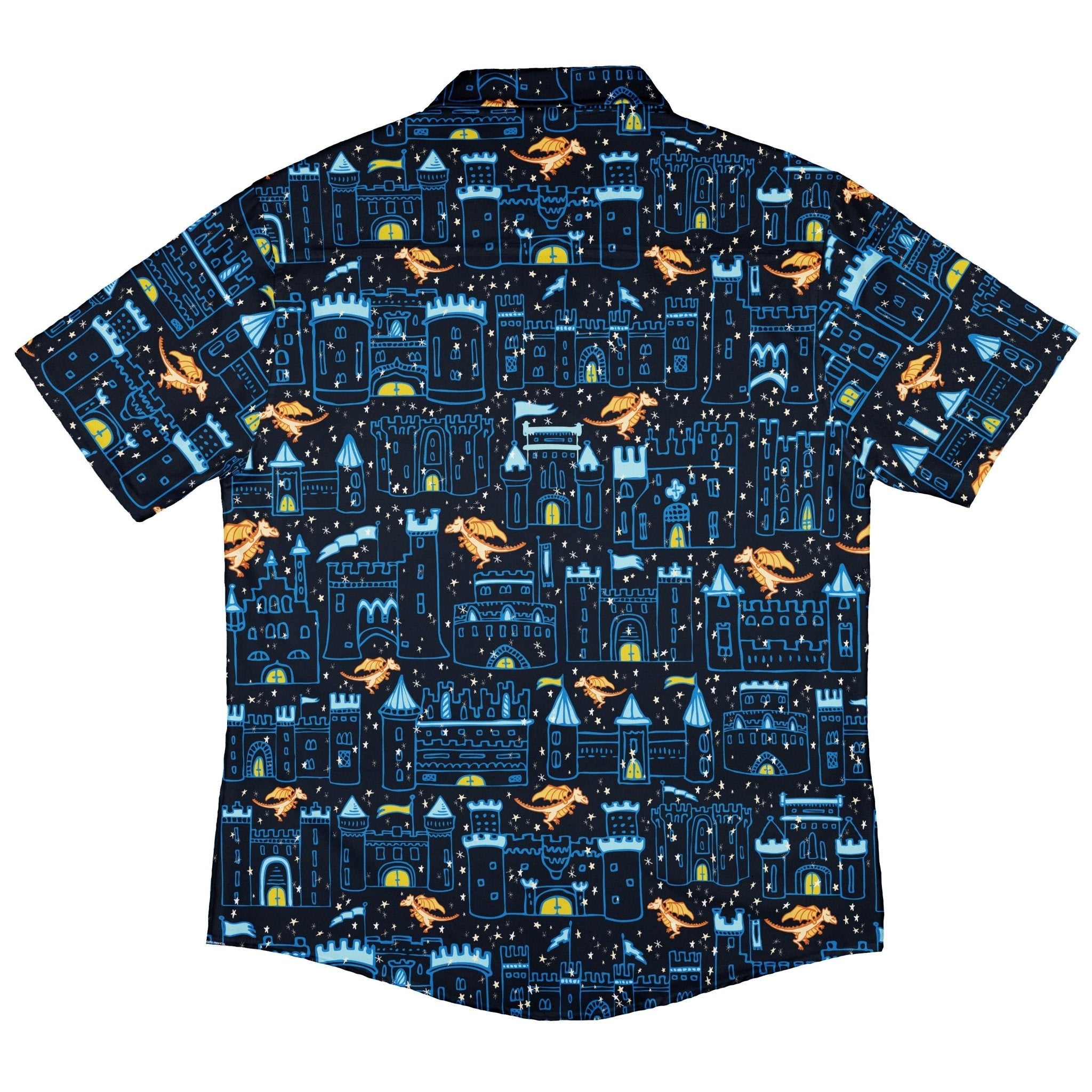 Medieval City Dragon Button Up Shirt Geek Nerd adult sizing Design by Zirkus Design fantasy prints